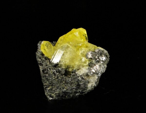 Cristal d'anglésite jaune de Toussit au Maroc, minéral sur la malle du collectionneur.