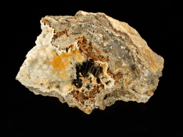 Ce sont des cristaux de goéthite sur quartz, ils viennent de Chaillac, une pièce pour collectionneurs de minéraux.