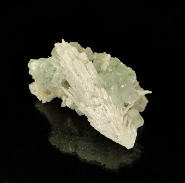Des cristaux de scolécite associé à de l'apophyllite, une pièce pour collectionneur de minéraux.