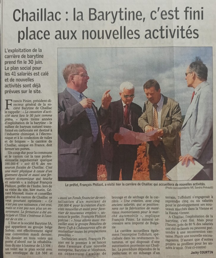 Article de journal annonçant le début des travaux pour la mine carrière des Redoutières à Chaillac.